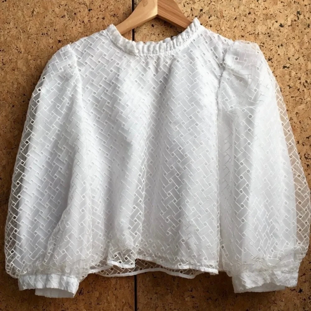 ZARA Voluminous Textured Eyelet Lace Top
